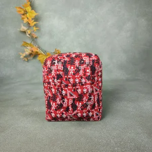 Water Proof Cotton Lunch Bag Red with White Tribal Prints