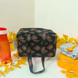 Water Proof Mini Lunch Bag Black with Ditsy Patterns