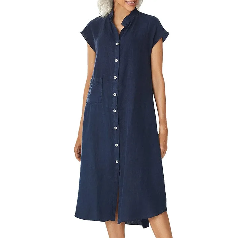 Women's Button-down Cotton Linen Loose Dress