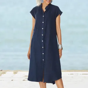 Women's Button-down Cotton Linen Loose Dress