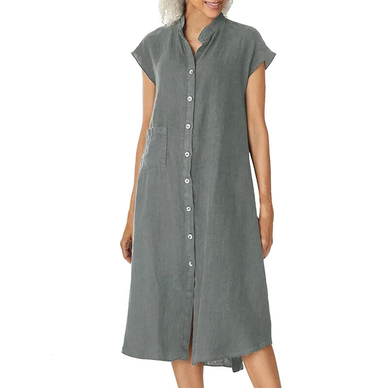 Women's Button-down Cotton Linen Loose Dress