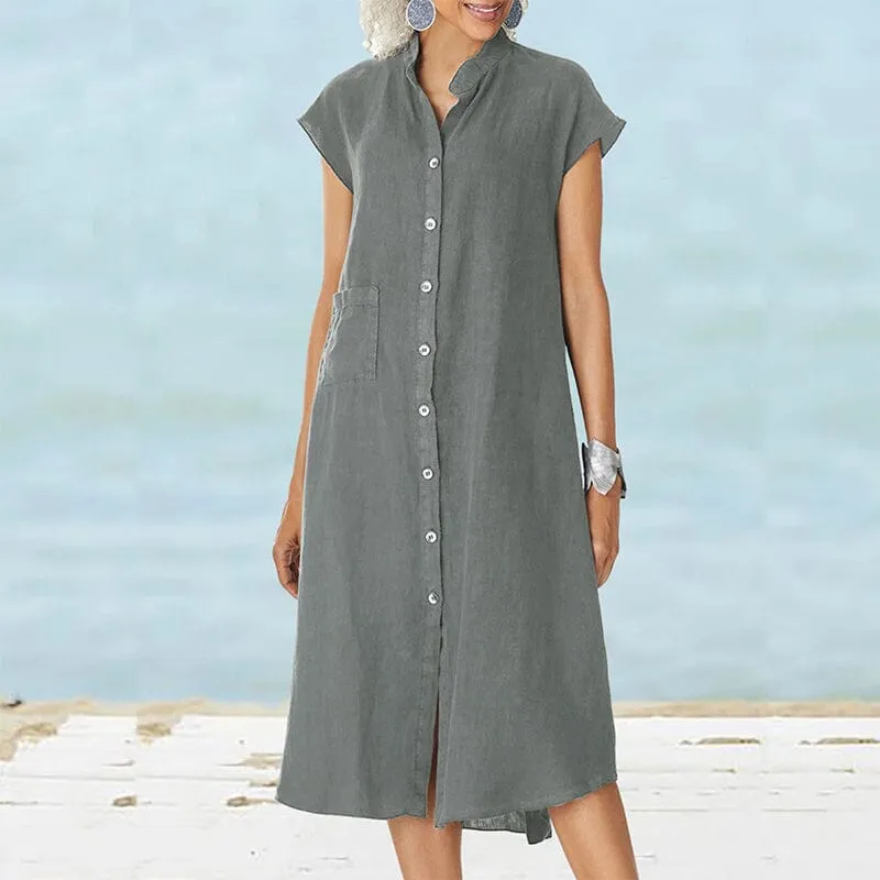 Women's Button-down Cotton Linen Loose Dress